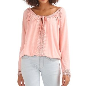 (8 for $20) 💛Aeropostale Pink Lace Trim Peasant Top